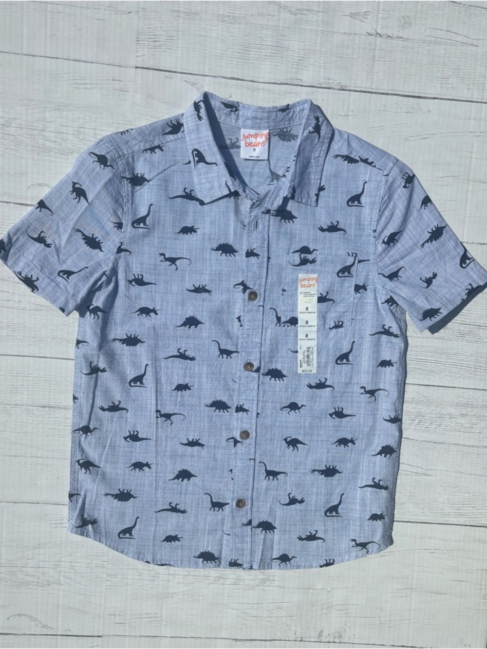Jumping Beans NWT Boys Dinosaur Shirt Size 8 Blue Dino Print Tee - Picture 2 of 10